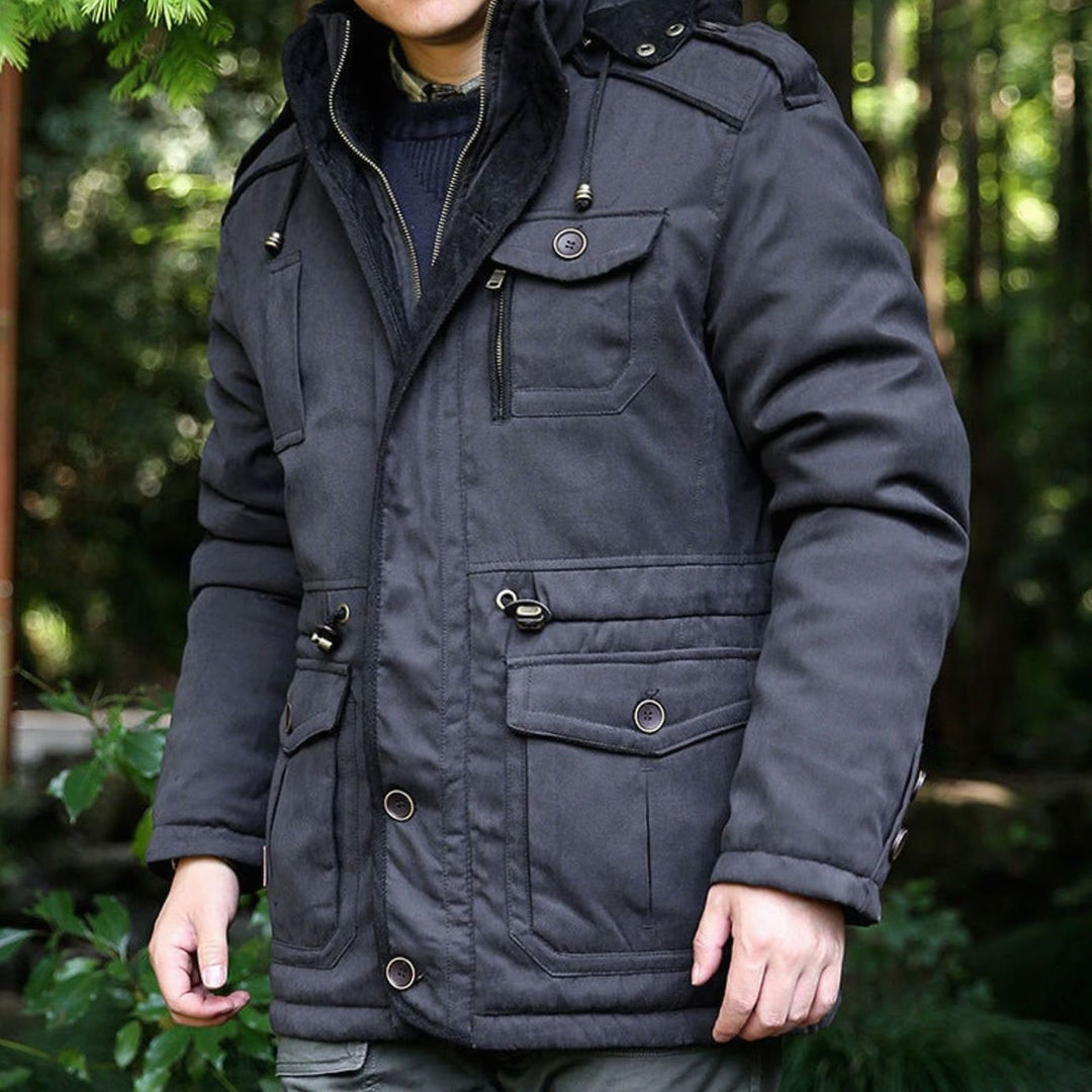 Men's Hooded Multi-Pocket Water-Resistant Lined Parka