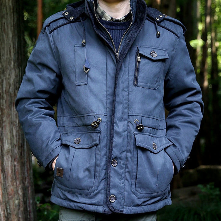 Men's Hooded Multi-Pocket Water-Resistant Lined Parka