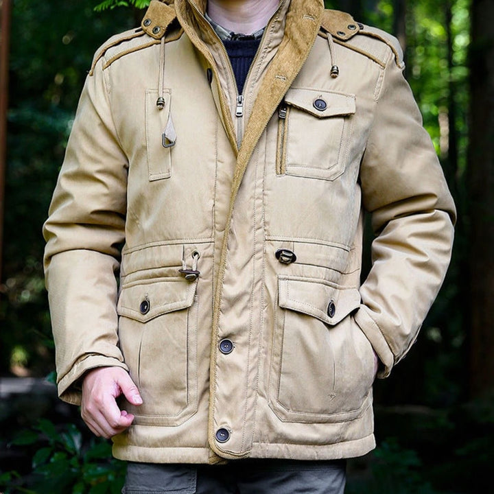 Men's Hooded Multi-Pocket Water-Resistant Lined Parka