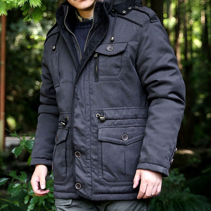 Men's Hooded Multi-Pocket Water-Resistant Lined Parka - Black