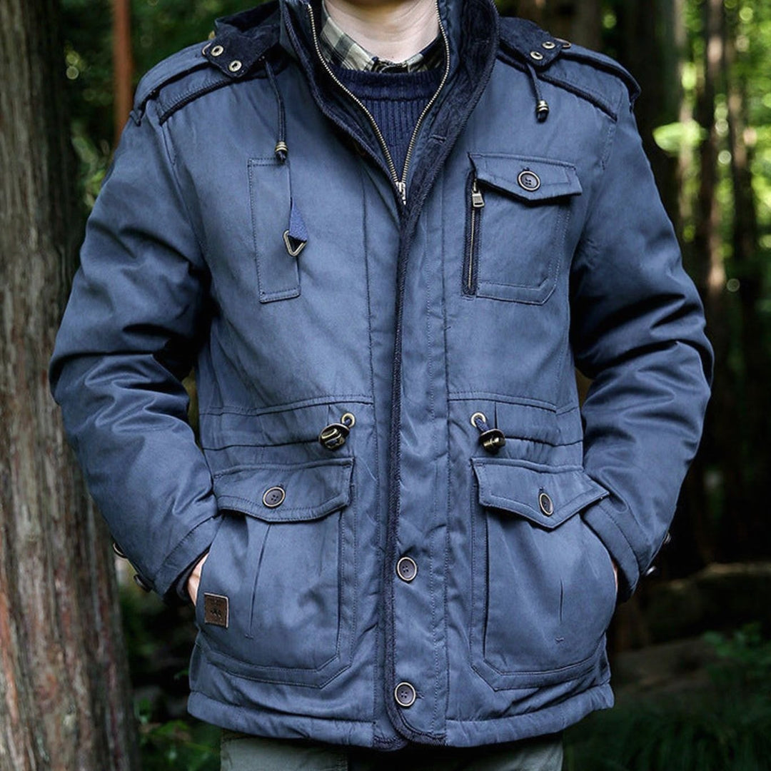 Men's Hooded Multi-Pocket Water-Resistant Lined Parka - Dark Navy