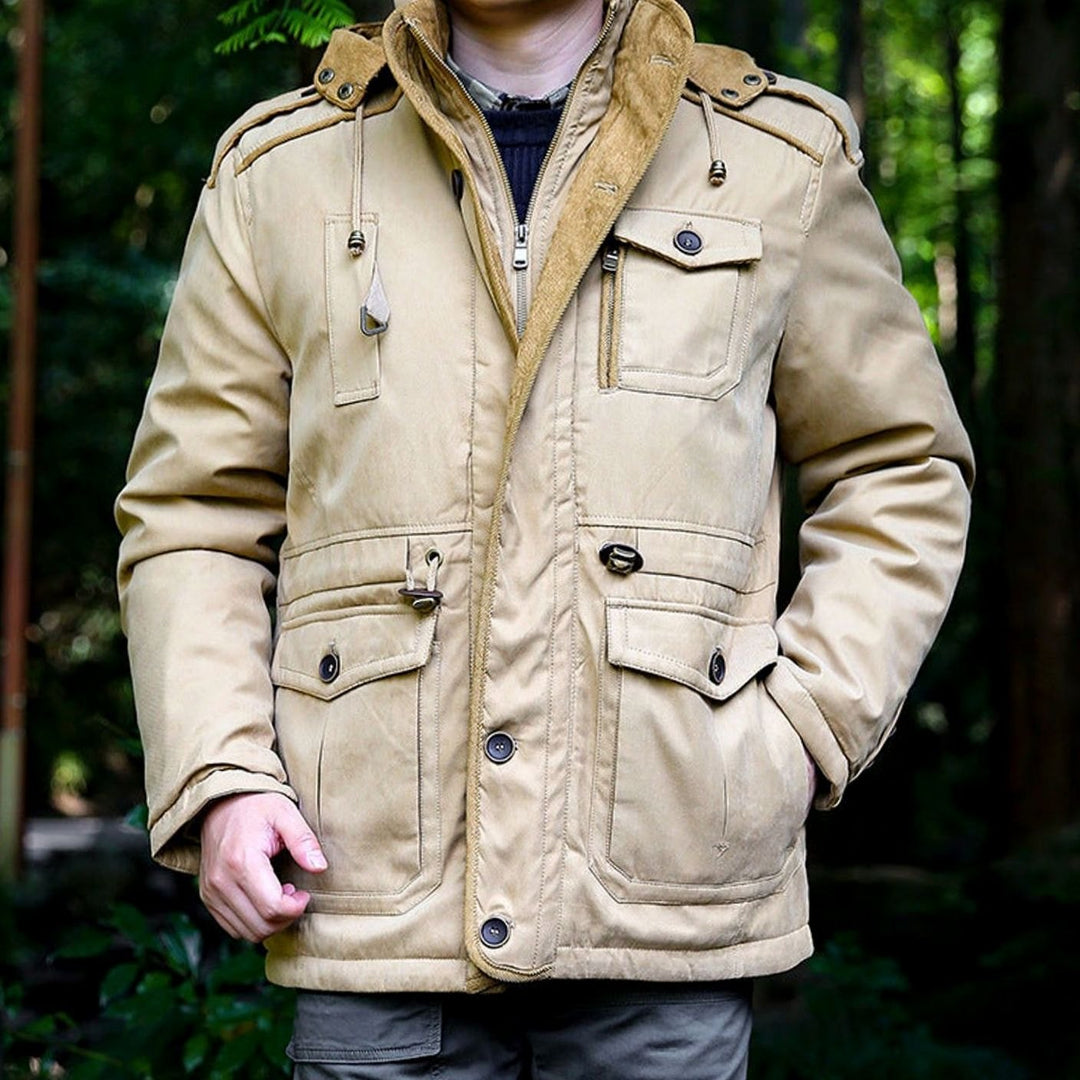 Men's Hooded Multi-Pocket Water-Resistant Lined Parka - Khaki