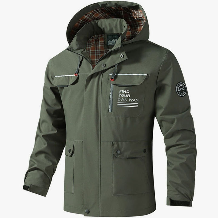 Men's Hooded Water-Resistant Outdoor Jacket Multi-Pocket - Olive Green