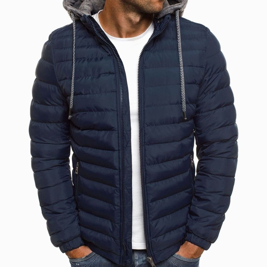 Men's Lightweight Hooded Quilted Puffer Jacket Thermal Insulated - Navy Blue