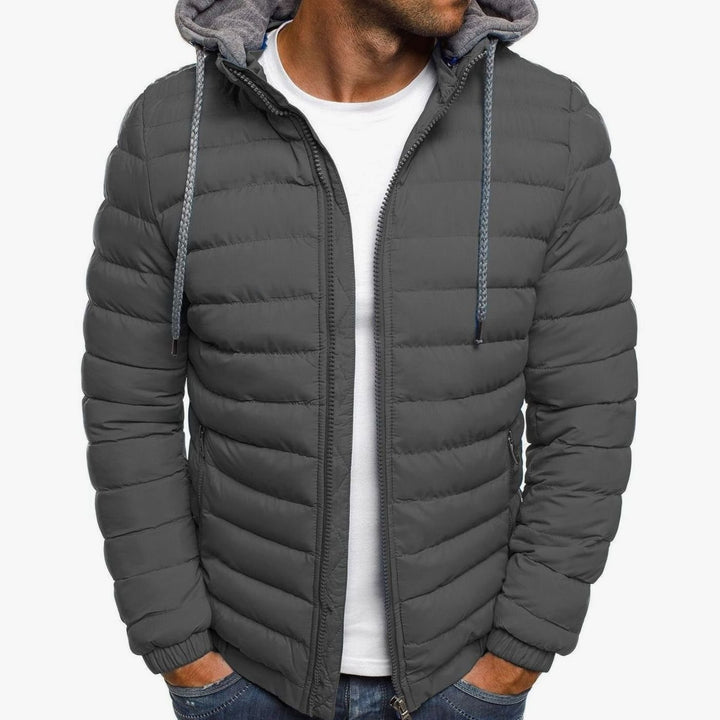 Men's Lightweight Hooded Quilted Puffer Jacket Thermal Insulated - Gray