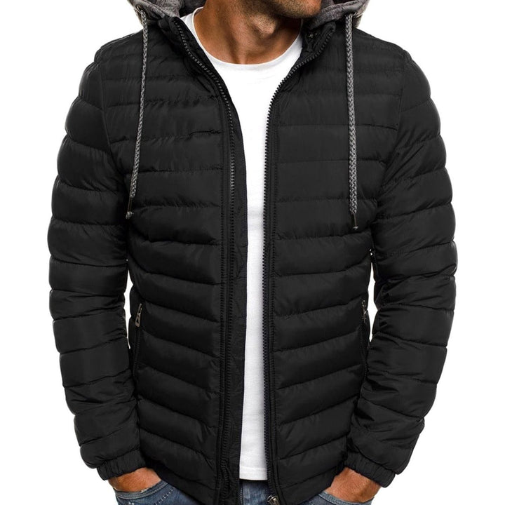 Men's Lightweight Hooded Quilted Puffer Jacket Thermal Insulated - Black