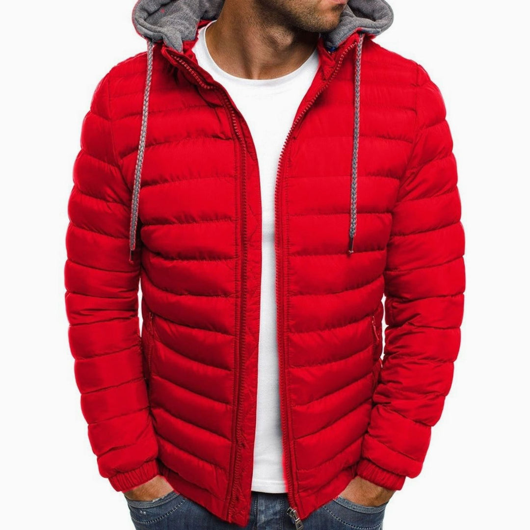 Men's Lightweight Hooded Quilted Puffer Jacket Thermal Insulated - Red