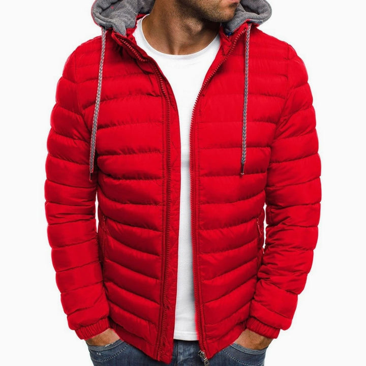 Men's Lightweight Hooded Quilted Puffer Jacket Thermal Insulated - Red