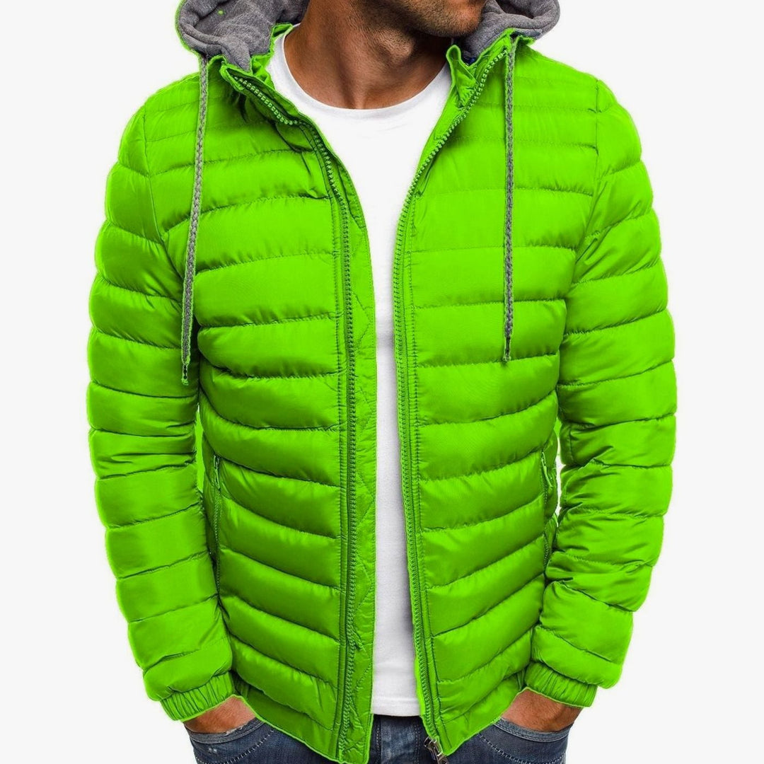 Men's Lightweight Hooded Quilted Puffer Jacket Thermal Insulated - Green
