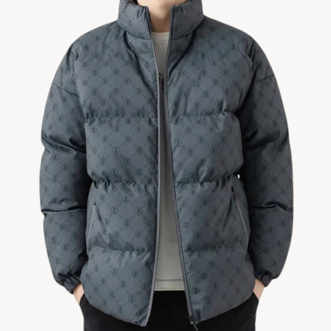 Men's Logo-Print Insulated Stand-Collar Puffer Jacket - Grey