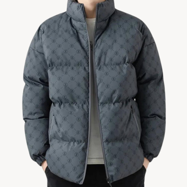 Men's Logo-Print Insulated Stand-Collar Puffer Jacket - Grey