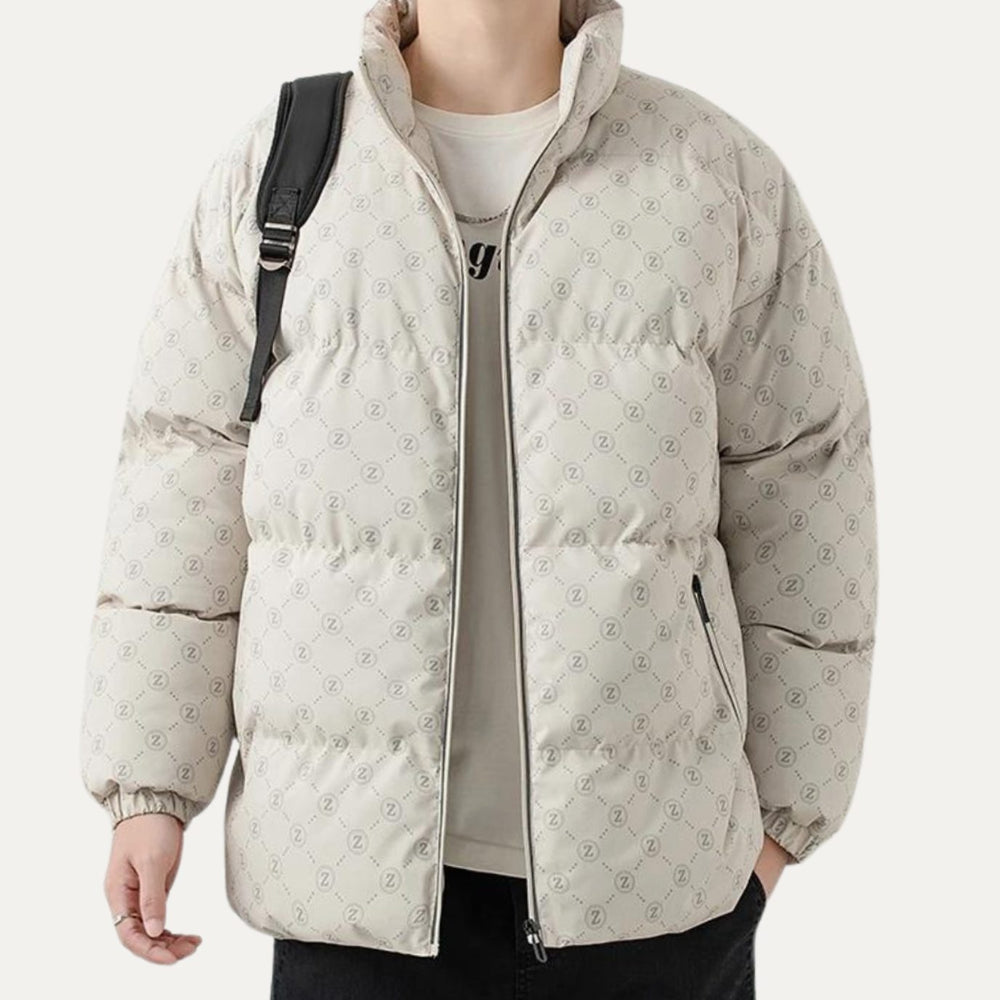 Men's Logo-Print Insulated Stand-Collar Puffer Jacket - Beige