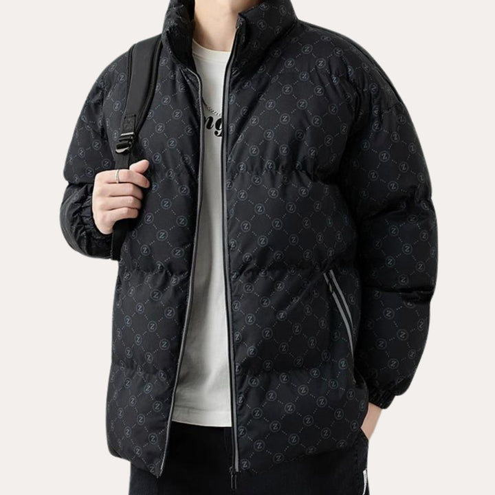 Men's Logo-Print Insulated Stand-Collar Puffer Jacket - Black