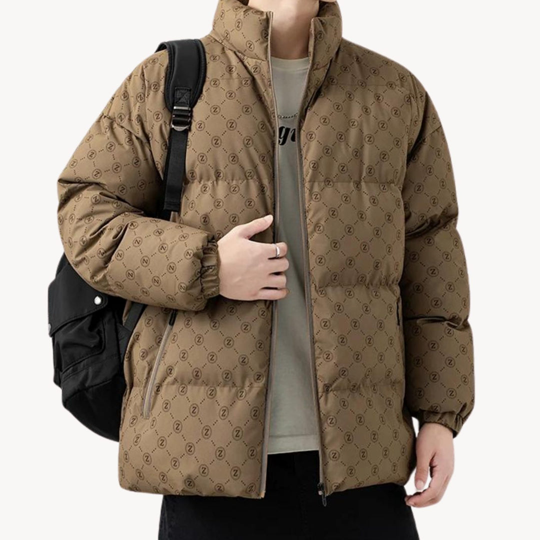Men's Logo-Print Insulated Stand-Collar Puffer Jacket - Coffee