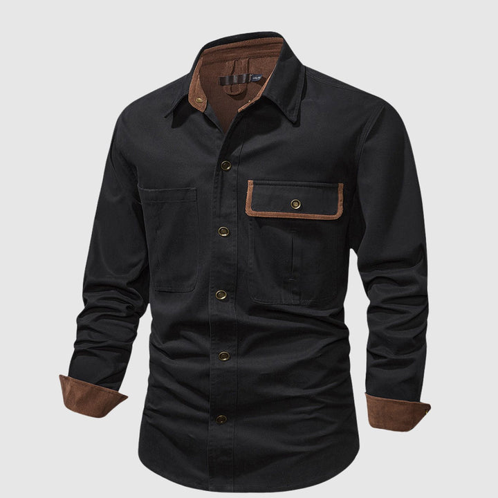 Men's Long-Sleeve Button-Up Cargo Shirt Corduroy Contrast Detail