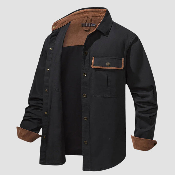 Men's Long-Sleeve Button-Up Cargo Shirt Corduroy Contrast Detail