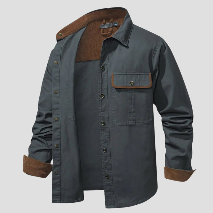 Men's Long-Sleeve Button-Up Cargo Shirt Corduroy Contrast Detail