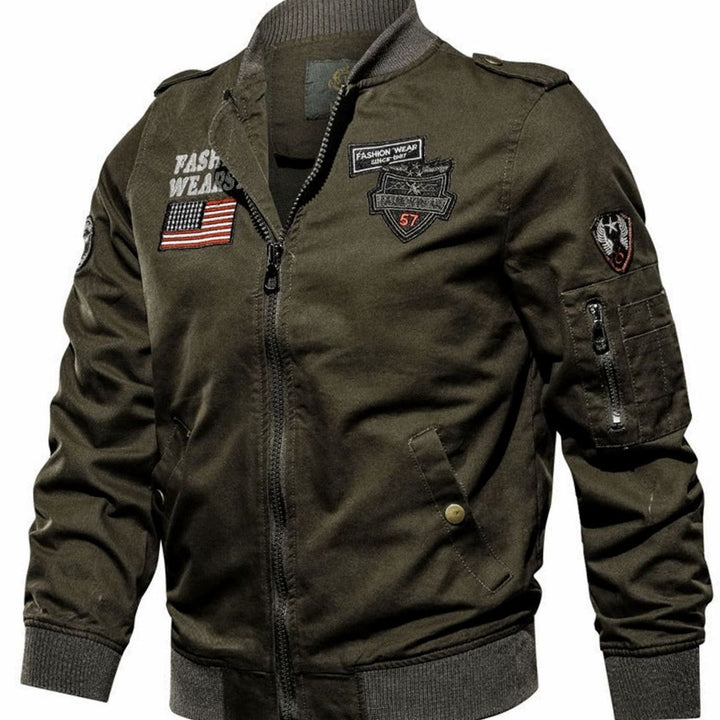 Men's Military Patch Zip-Up Bomber Jacket - Green