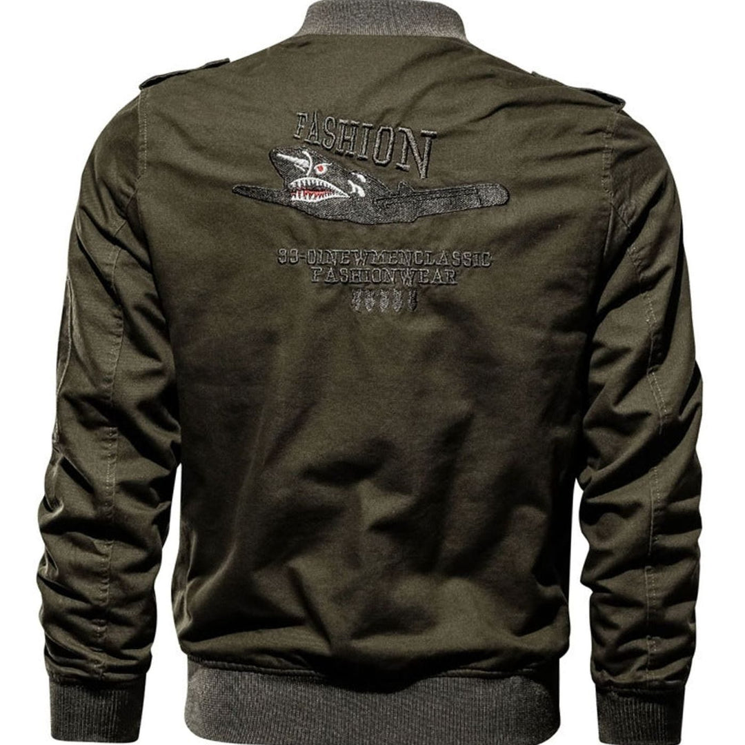 Men's Military Patch Zip-Up Bomber Jacket