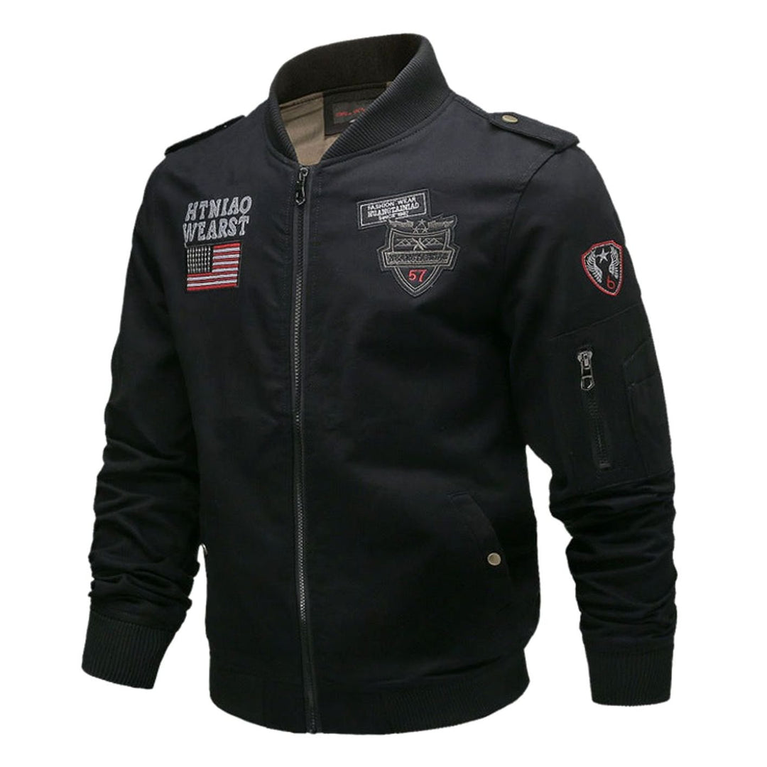 Men's Military Patch Zip-Up Bomber Jacket