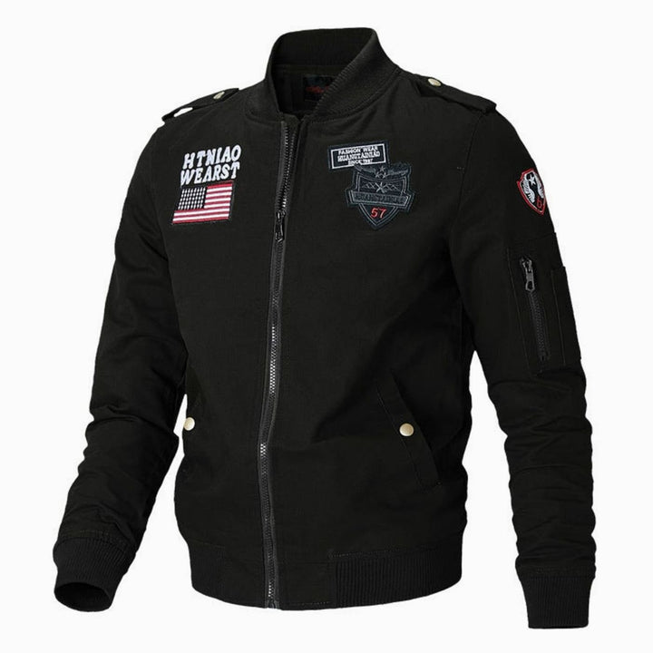 Men's Military Patch Zip-Up Bomber Jacket, Army Green
