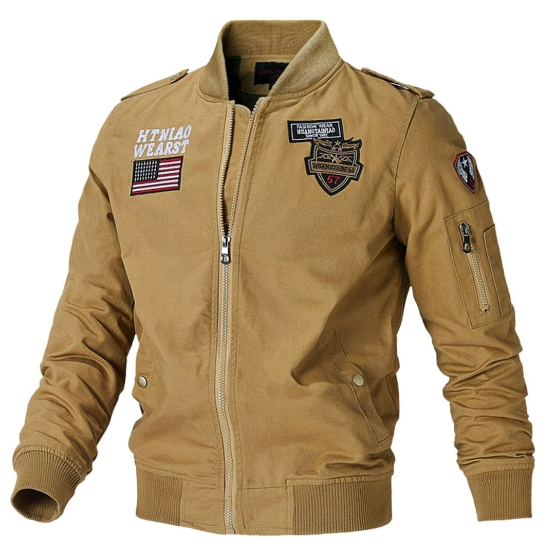 Men's Military Patch Zip-Up Bomber Jacket, Army Green