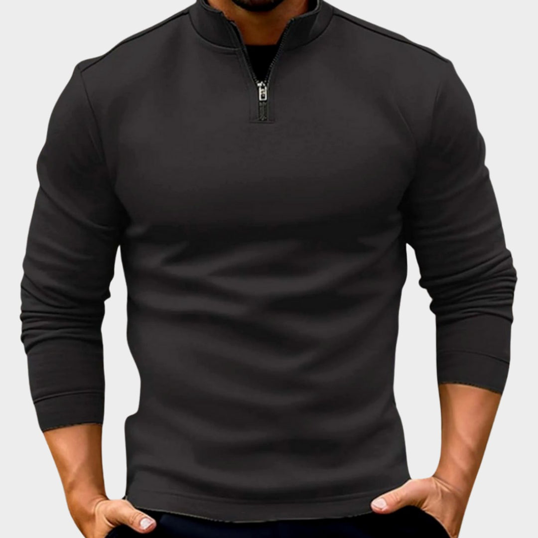 Men's Quarter-Zip Pullover Sweater Slim-Fit Long Sleeve - Black