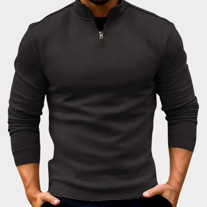 Men's Quarter-Zip Pullover Sweater Slim-Fit Long Sleeve - Black