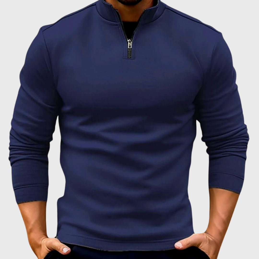 Men's Quarter-Zip Pullover Sweater Slim-Fit Long Sleeve - Navy Blue