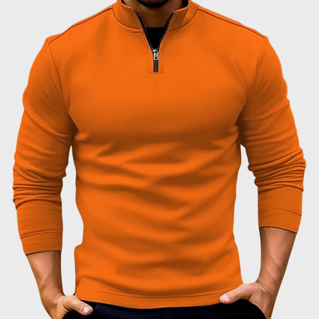 Men's Quarter-Zip Pullover Sweater Slim-Fit Long Sleeve - Orange