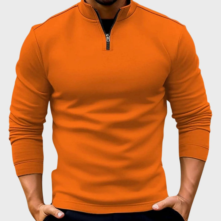 Men's Quarter-Zip Pullover Sweater Slim-Fit Long Sleeve - Orange