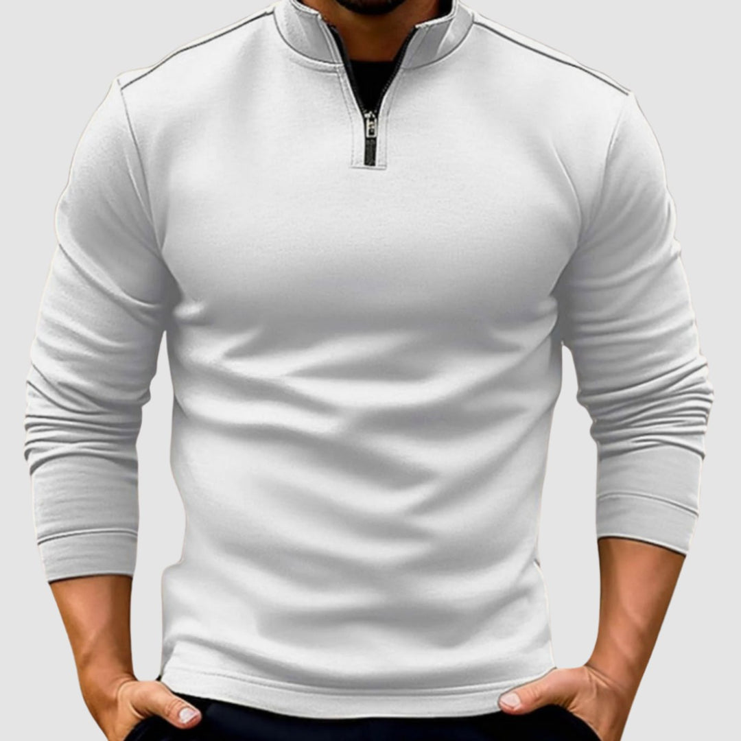Men's Quarter-Zip Pullover Sweater Slim-Fit Long Sleeve - White