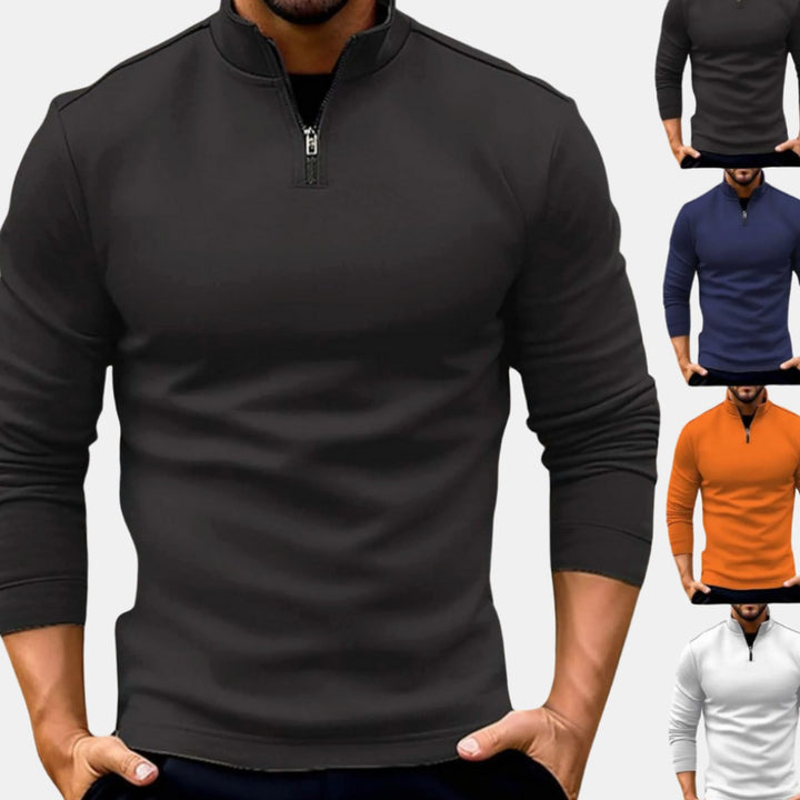 Men's Quarter-Zip Pullover Sweater Slim-Fit Long Sleeve