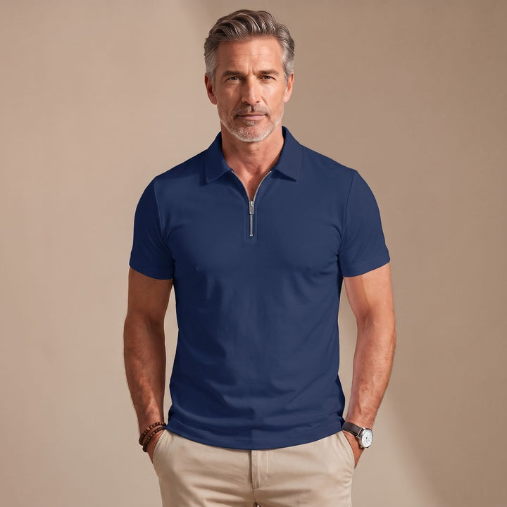 Men's Quarter-Zip Short-Sleeve Shirt Collar Polo Shirt - Dark Blue