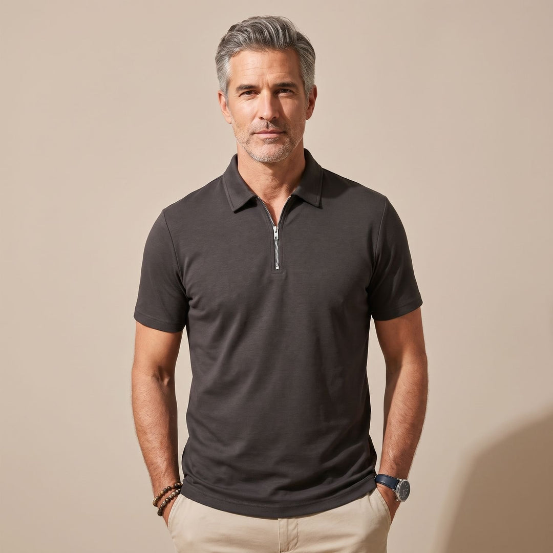 Men's Quarter-Zip Short-Sleeve Shirt Collar Polo Shirt - Black