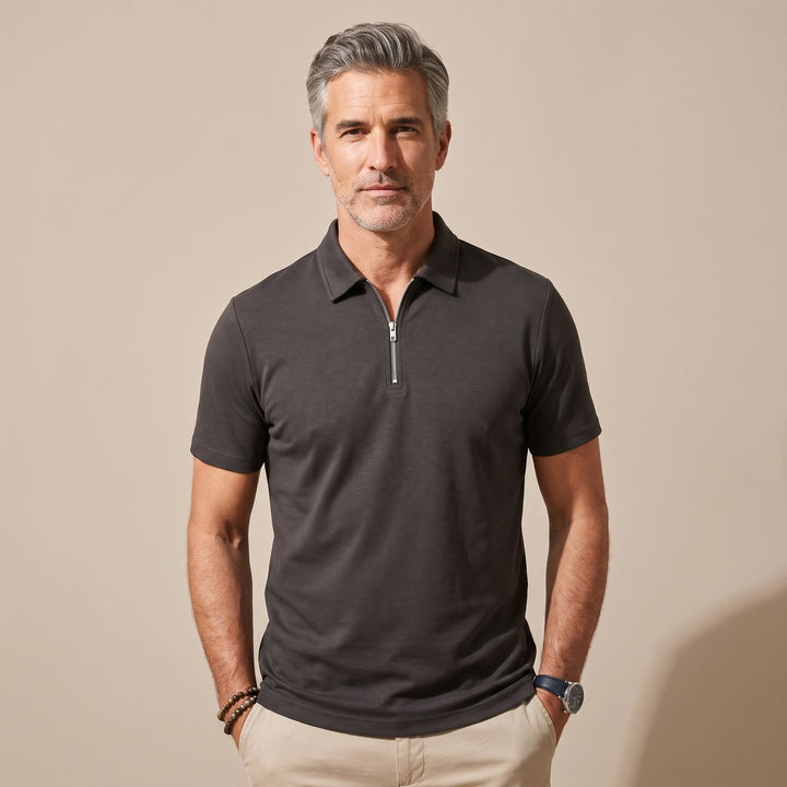 Men's Quarter-Zip Short-Sleeve Shirt Collar Polo Shirt - Black