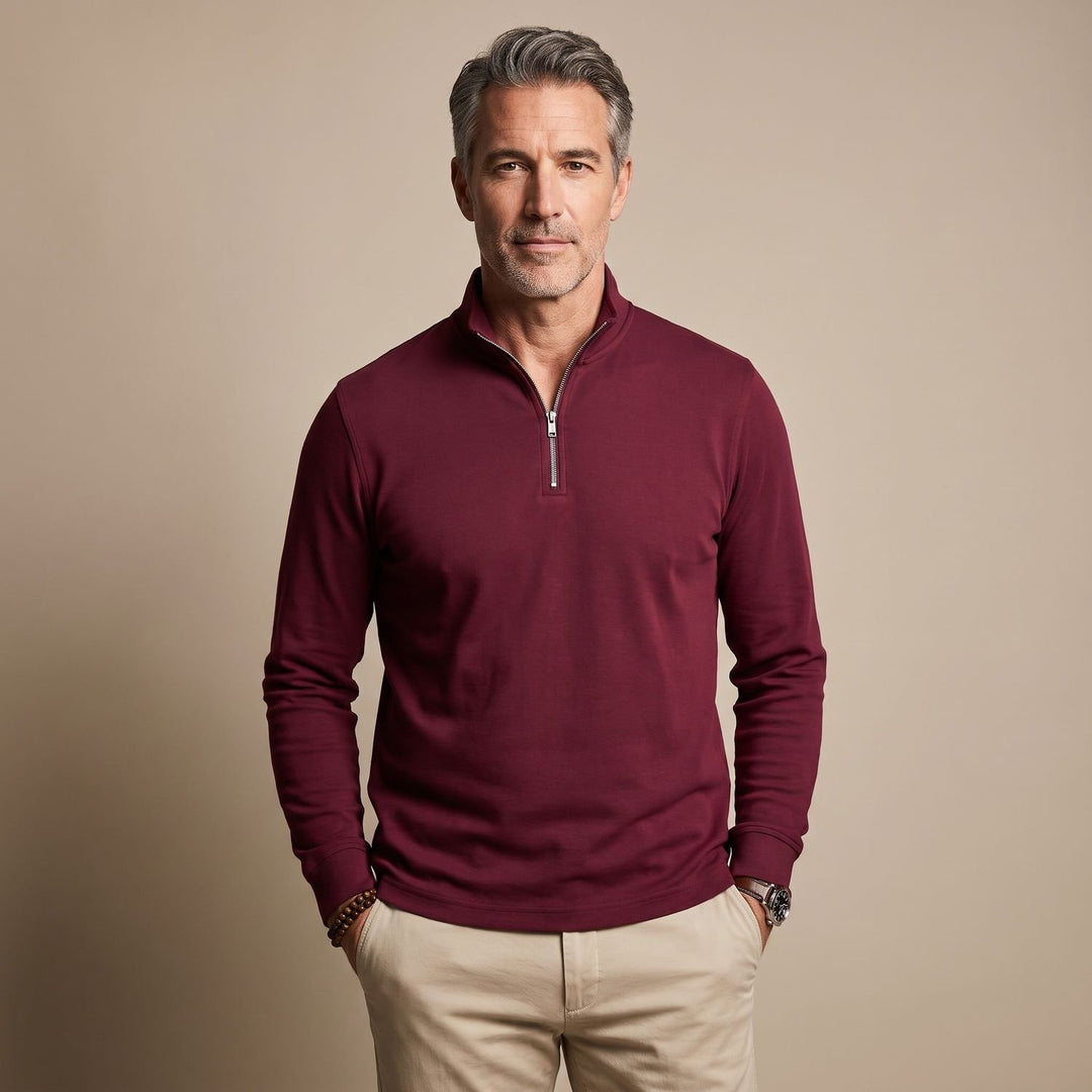 Men's Quarter-Zip Short-Sleeve Shirt Collar Polo Shirt - Red
