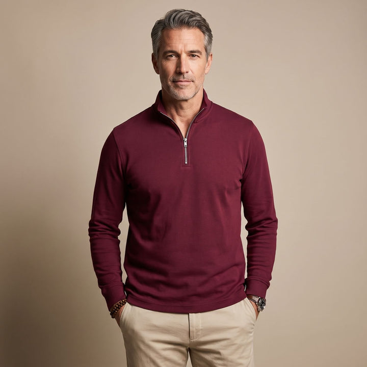 Men's Quarter-Zip Short-Sleeve Shirt Collar Polo Shirt - Red