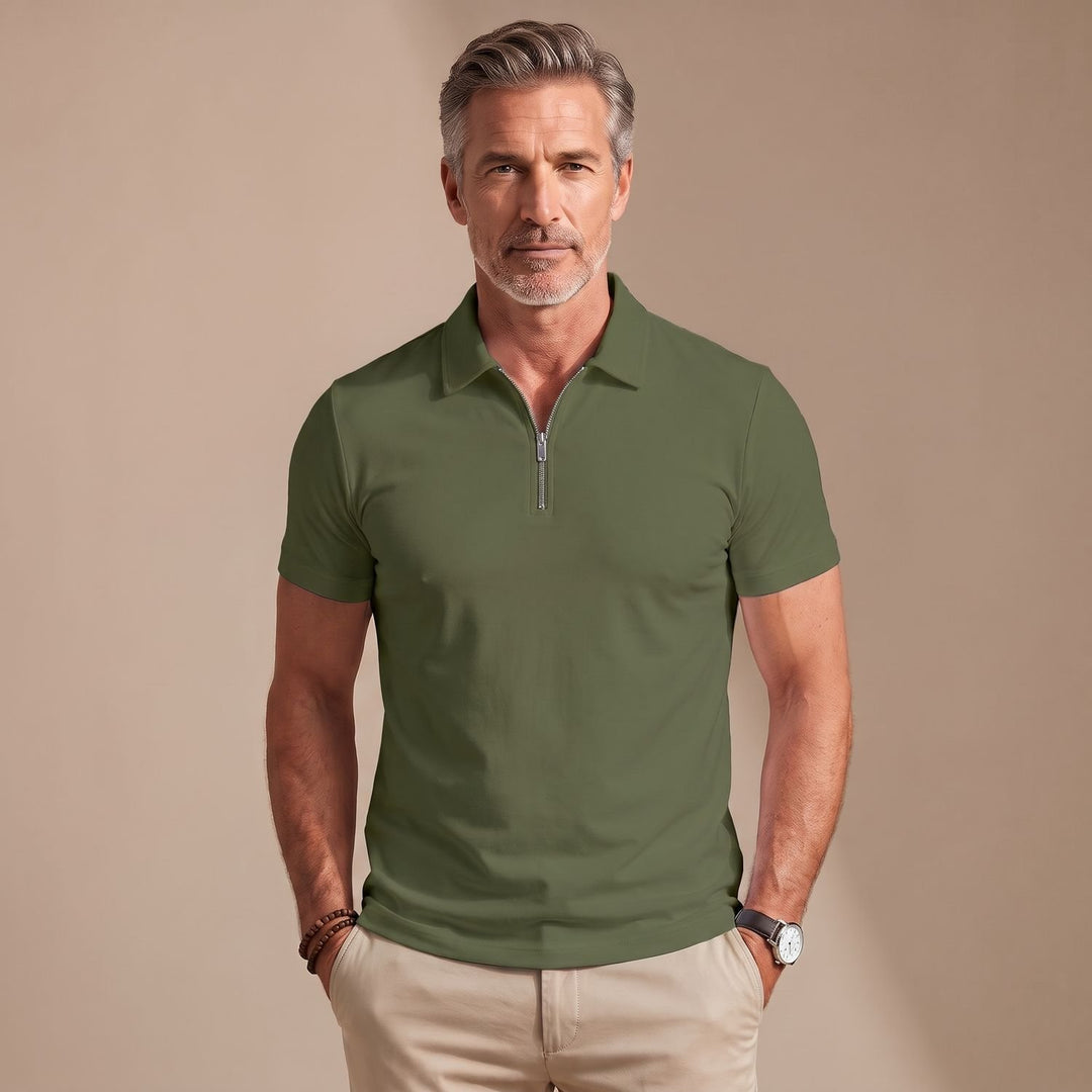 Men's Quarter-Zip Short-Sleeve Shirt Collar Polo Shirt - Green