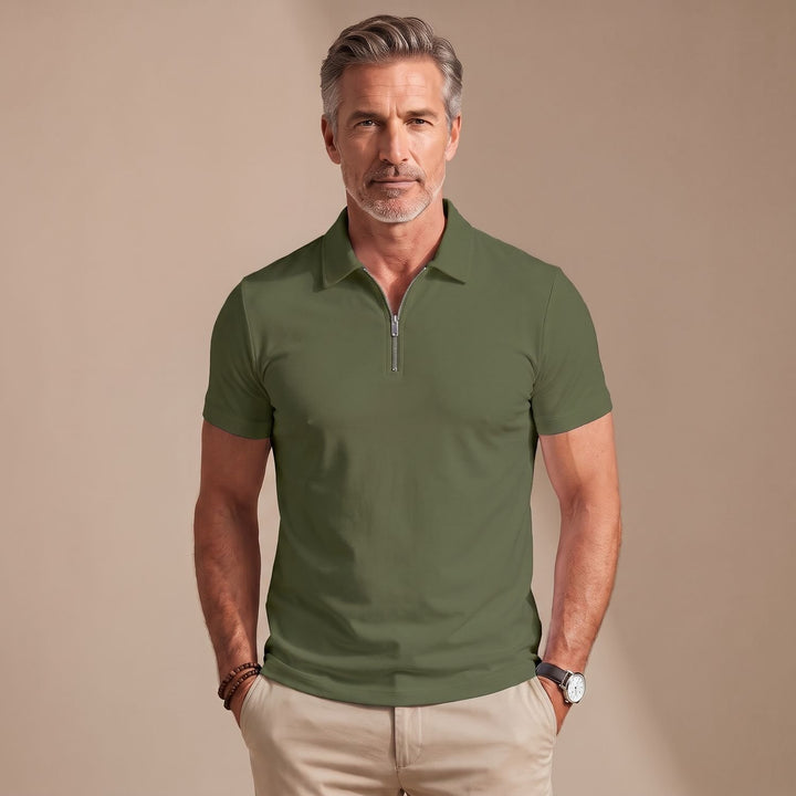 Men's Quarter-Zip Short-Sleeve Shirt Collar Polo Shirt - Green