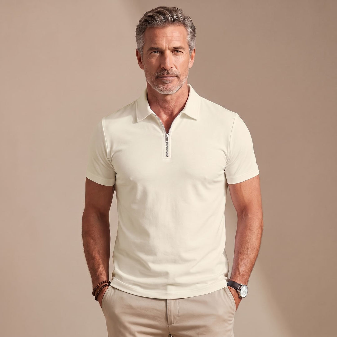 Men's Quarter-Zip Short-Sleeve Shirt Collar Polo Shirt - Beige