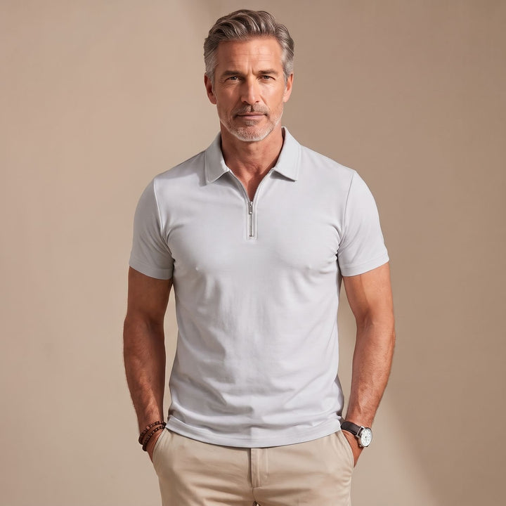 Men's Quarter-Zip Short-Sleeve Shirt Collar Polo Shirt - Gray
