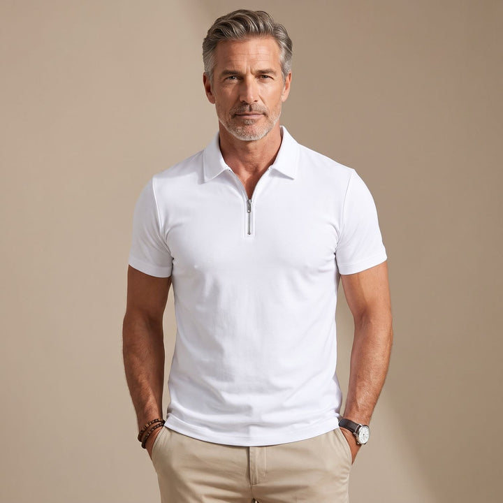 Men's Quarter-Zip Short-Sleeve Shirt Collar Polo Shirt - White