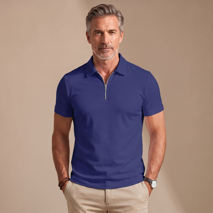 Men's Quarter-Zip Short-Sleeve Shirt Collar Polo Shirt - Navy Blue