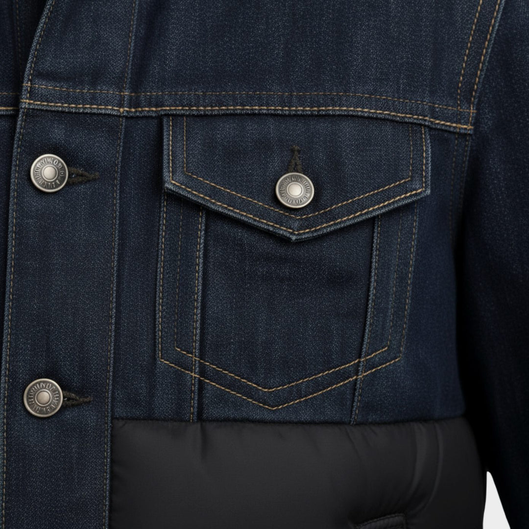 Men's Quilted Denim Corduroy-Collar Button-Front Jacket