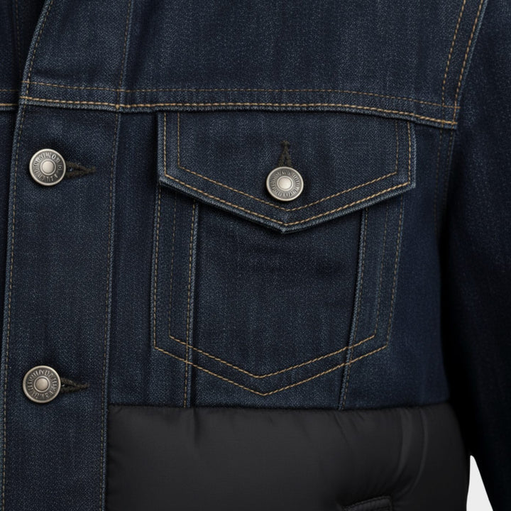 Men's Quilted Denim Corduroy-Collar Button-Front Jacket