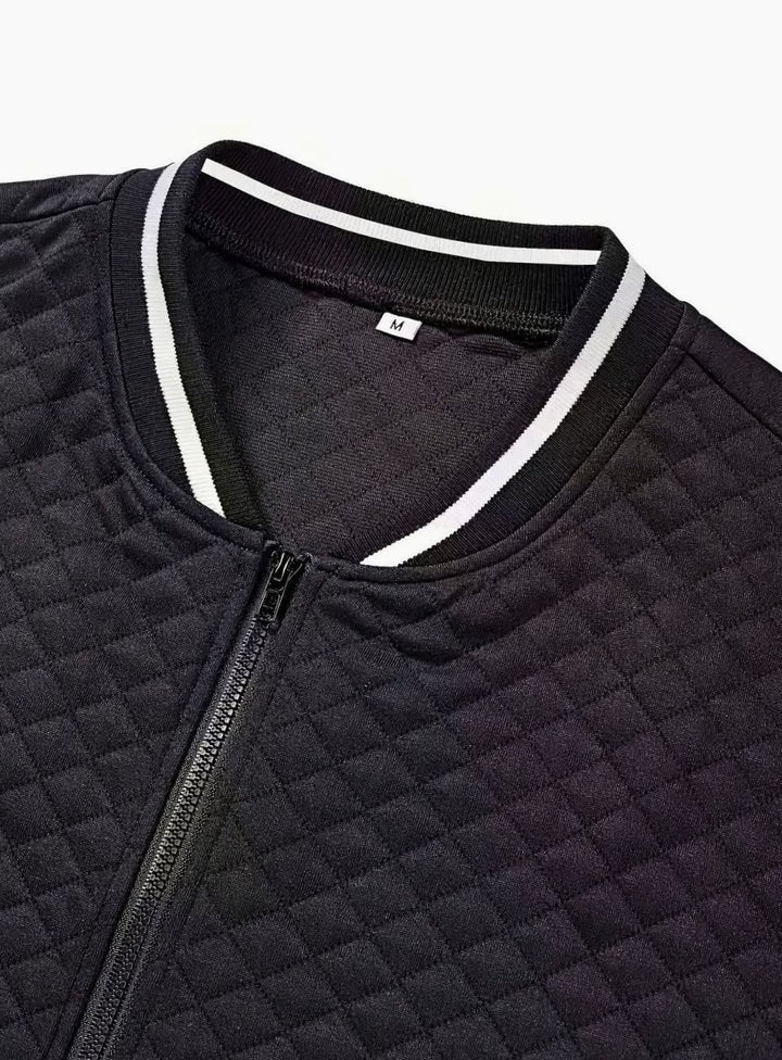 Men's Quilted Diamond Zip-Up Bomber Jacket