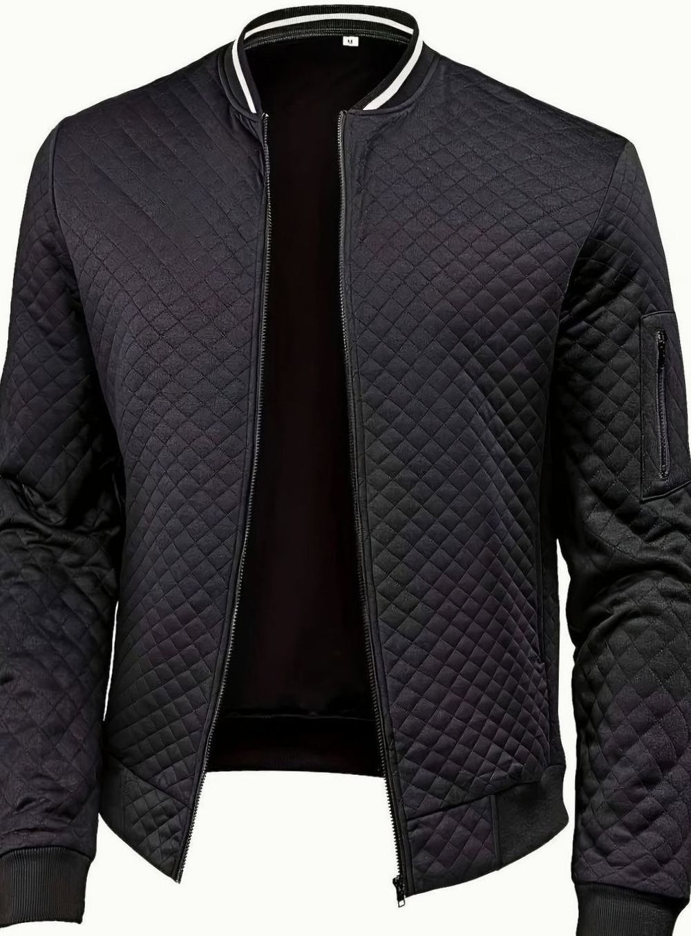 Men's Quilted Diamond Zip-Up Bomber Jacket - Black