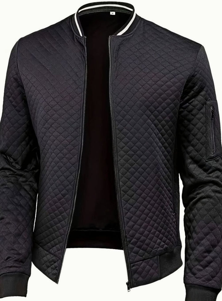 Men's Quilted Diamond Zip-Up Bomber Jacket - Black
