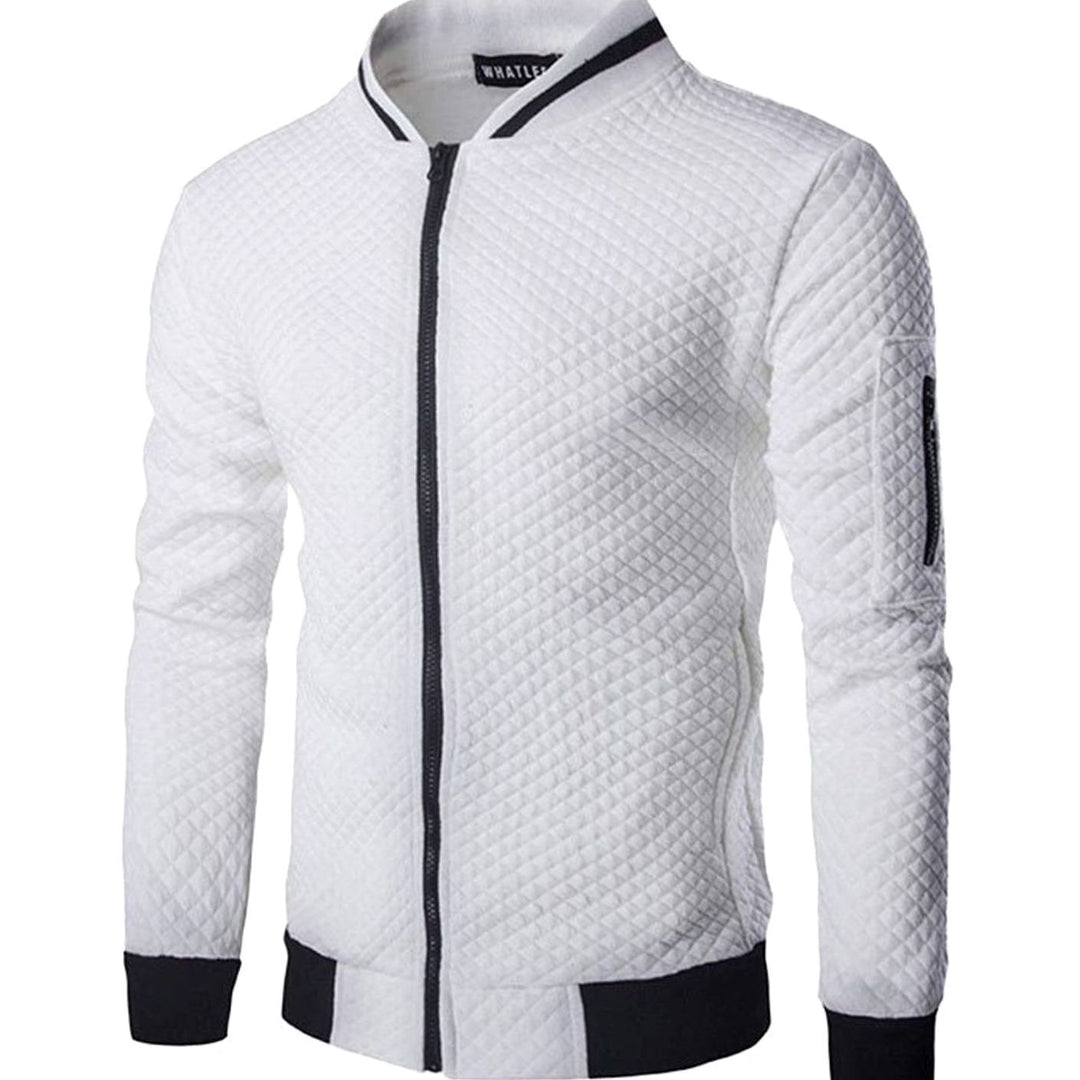 Men's Quilted Diamond Zip-Up Bomber Jacket - White